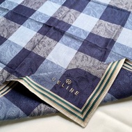 Celine 古董藍色格紋緹花織紋棉質手帕袋巾