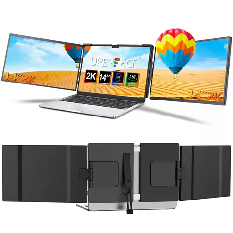 UPERFECT 14" 2K Triple Portable Monitor with 360° Rotation Stand 2240x1400 QHD IPS Laptop Screen Ext
