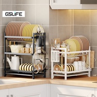 Gslife 2-Tier Dish Rack with Drain Tray, Kitchen Dish Rack with Accessories
