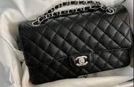 原價79600 Chanel CF classic flap 25cm medium caviar black 魚子醬牛皮 荔枝皮黑銀牛中號 cf mini sqaure mini cf handle