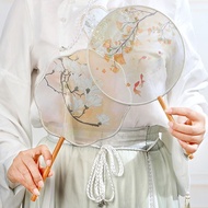 团扇双面古典扇子古风半透圆形流苏女古装汉服旗袍丝质古装扇子Chinese Style Hand Fan Adult Hanfu Dance Small Round Fan Child Silk Fan