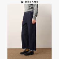 GIORDANO Women Jeans Stripe Trimmed Fleece Lined Jeans Elastic Waist Fashionable Casual Loose Denim 