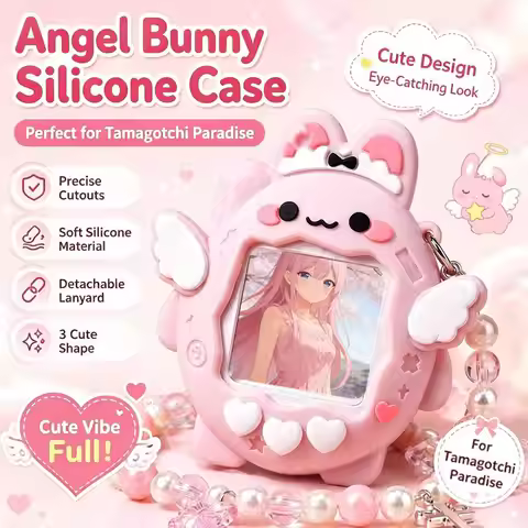 Full Coverage Silicone Case For Tamagotchi Connection Cute Rabbit Shockproof Cover With Beaded Lanya