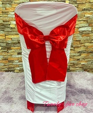 ผ้าคลุมเก้าอี้พลาสติกสีขาวสว่างพร้อมโบว์ 100 ผืนขาย 7490 บาท เลือกสีได้เลย