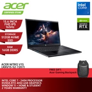 ACER Nitro V15 ANV15-52-7287 Gaming Laptop - 15.6" FHD IPS/165Hz/C7-240H/16GB DDR5/512GB SSD/RTX4050