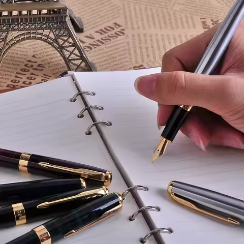 1Pcs Baoer 388 Silver and Gold Clip Metal Fountain Pen 0.5mm Luxury Inking Pens for Writing Office S