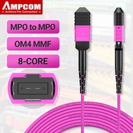 AMPCOM MPO To MPO Type B สายแพทช์ไฟเบอร์ OM4สายเคเบิ้ลมัลติโหมด8/12/24คอร์สำหรับตัวรับส่งสัญญาณ QSFP