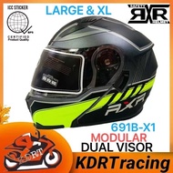 RXR K691B-X1 Modular Full Face DUAL VISOR Helmet with ICC Washable SIZE: L (59-60cm) XL(62-64cm)