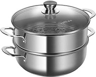 DPWH Steamer Two-layer 26cm Double-layer Steamer 304 Stainless Steel Hot Pot Pot Multi-function Household Soup Steamer Pot Hot Pot With Steamer Induction Cooker Gas Universal Pot Silver 26cm/28cm
