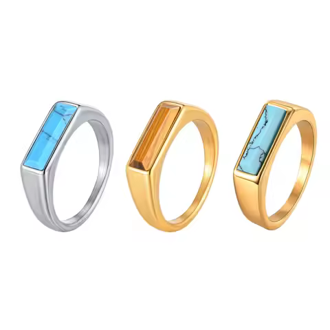 New Fashion Stainless Steel Turquoise Tiger’s-eye Ring for Men Gold Plated Jewelry