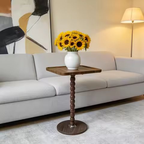 Brown square side table, narrow modern side table with base support, suitable for small spaces. It c