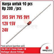 10x Diode Zener 1W 3V3 5V1 7V5 9V1 12V 15V 24V Zener Diode DO-41 1N4728A 1N4733A 1N4739A