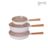 Living Art | Living Art Wood Handle Induction Frying Pan Ceramic 3-Piece Set B (20cm + 28cm Wok)