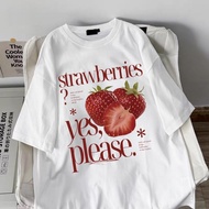 <![CDATA[Womens Cotton Strawberry Print Fashionable Oversized T-Shirt]]>