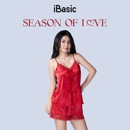 [SEASON OF LOVE] Đồ ngủ Bộ mặc nhà nữ 2 dây lụa satin phối ren iBasic gợi cảm màu đỏ HOMW058