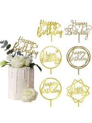 6入組亞克力生日快樂蛋糕裝飾,生日杯子蛋糕裝飾,用於生日派對蛋糕、甜點、糕點等6種風格