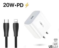 20W USB-C Power Adapter + USB-C to Lightning Cable ; 20W USB-C 電源轉換器 + USB-C 至 Lightning 連接線 快速充電充電器 For iPhone 12 Pro Max / 12 / 12 Mini / 12 Pro (US)