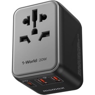 MOMAX Universal Travel Adapter 70W GaN, 3 USB-C PD & 2 USB-A QC, International Power Adapter Outlet,