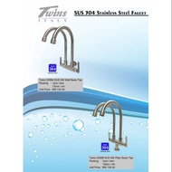 Twins SUS304 Stainless Steel Double Kitchen Faucet Sink Tap