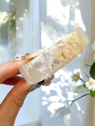 櫻花瑪瑙手鐲 瑪瑙手鐲稀有方鐲小清新款帶粉花綠勾邊55-56合適