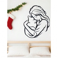 1 PC Whimsical Cat Hugging Metal Wall Art - With An Exquisite Silhouette Design, It Has An Iron Stru