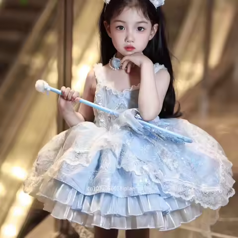 Elsa Lolita on The Run Princess Dress Girls High-End Catwalk Birthday Dress Elsa Frozen Elsa Cos Kid