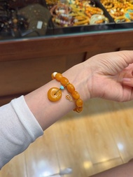 天然雞油黃老蜜蠟棗珠手串 滿蜜老蜜蠟 蠟質濃厚 配南紅