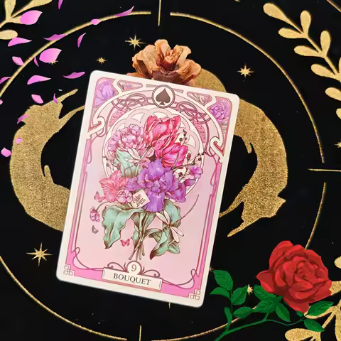 Romantic Lenormand Oracle Cards 37 Pcs Deck 10.2x7.2cm English Vision Art Nouveau Floral Motifs for 