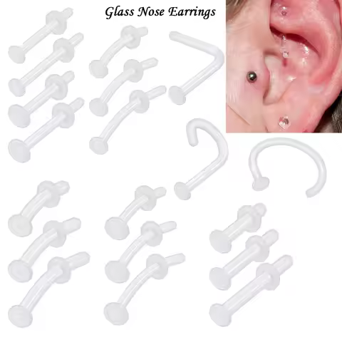 1PC Transparent Invisible Pyrex Glass Retainer Labret Lip Stud FlatBack Bent Nose Belly Ring Ear Car