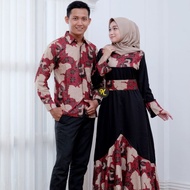 Couple Baju gamis Batik Kombinasi Balotely Sarimbit Wanita Modern