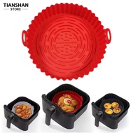 Tianshan Round Silicone Air Fryers Liner with Handle Diversion Groove Reversible Air Fryers Oven Baking Tray Kitchen Tool