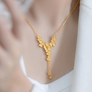 cod 9999 real gold 24K yellow gold Three-petal grass clavicle necklace niche senior sense hot
