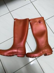 Hunter絕版金屬質感橘紅威靈頓靴 /雨靴/雨鞋