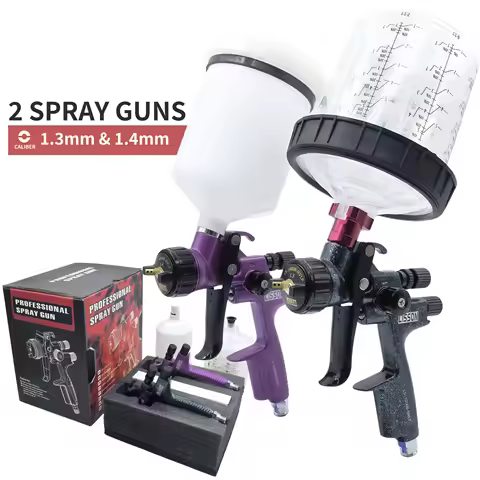 2Pcs Spray Guns Set 1.3mm 1.4mm Dual HVLP Air Car Paint Guns Aluminum Body Fine Atomization Auto Pai