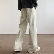 New 2025 Beige Cotton Jeans Mens Loose Straight Leg Wide Leg Casual Jeans Youth Trendy Brand Pure Co