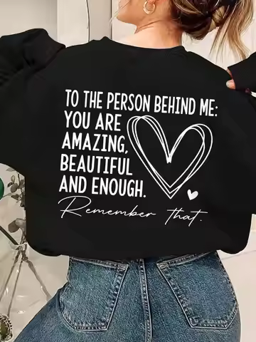 Casual Women Sweatshirt You Are Amazing Beautiful And Enough Letter Print Pullover Warm Soft Hoody L