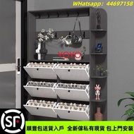 L&61輕奢超薄翻斗鞋櫃大容量衣帽架家用門口鞋櫃帶衣帽架