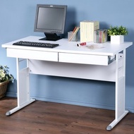 [特價]Homelike 巧思辦公桌-加厚桌面120cm(附抽屜*2)胡桃色桌面/灰腳/白飾板