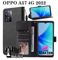 LEATHER CASE FLIP UNTUK OPPO A57 4G 2022 - FLIP WALLET CASE KULIT UNTUK OPPO A57 4G 2022- CASING DOMPET-FLIP COVER LEATHER-SARUNG BUKU HP