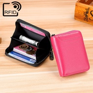 Leather RFID Blocking Zipper Coin Purses | Portable Accordion Style Coin Pouch With ID Credit Card C
