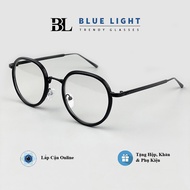 Gọng Kính Cận Kính Giả Cận Nam Nữ Mắt Tròn Gọng Kim Loại Viền Nhựa Full Đen Trong Suốt Gọng Bạc Hàn