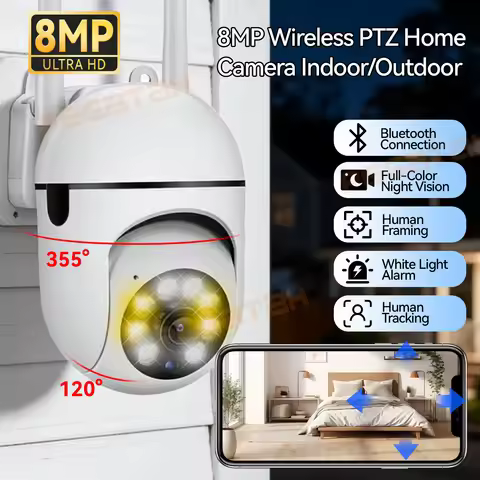 8MP 2.4G Wifi IP CCTV Camera Color Night Surveillance with Humanoid Tracking 4.0X Zoom Outdoor Home 