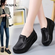 VIWANA Wedges รองเท้าผู้หญิงของแท้หนังแพลตฟอร์มรองเท้าผู้หญิง Plus ขนาด42สีดำ Loafers สำหรับผู้หญิง 