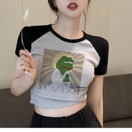 sad frog  gothic 90s aesthetic crop top girl yk2 Kawaii 2000s cute clothes cropped