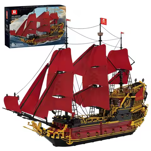 Caribbean Pirate Ship MOC Building Blocks Black Pearl Queen Anne's Revenge Movie DIY Mini Bricks Ass