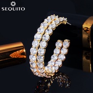SEQUITO Shiny Cubic Zirconia Stone Statement Big Loop Circle 925 Silver European Simple Hoop Earing 