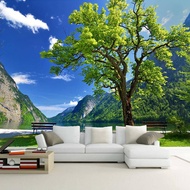 【SA wallpaper】 Large 3D Green Mountain And Natural Tree Wallpaper Sticker For Decorating The Walls Of The Bedroom, Living Room.