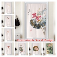 Chinese Fabric Door Curtain Living Room Bedroom Decoration Fabric Curtain Toilet Toilet Lotus Chinese Feng Shui Curtain Partition Curtain Chinese Restaurant Wall Hanging Fabric