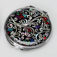 螺鈿隨身鏡 雙面折疊 小圓鏡 帶放大鏡 唐草紋