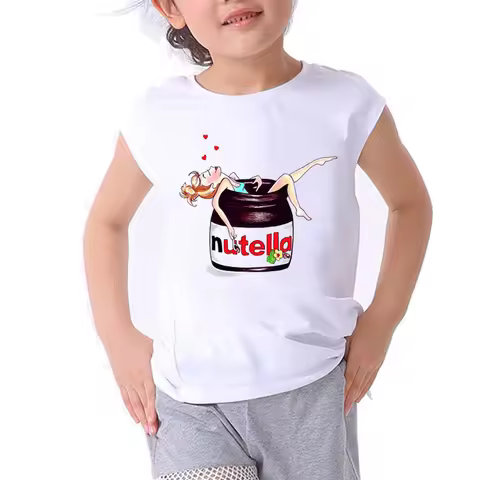 Cute Nutella T Shirt Baby Boys Girls T-shirt Cute Cartoon Print Graphic T Shirts Funny Kids Clothes 